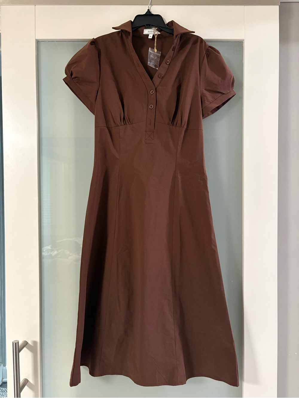 RIHOAS Chocolate Brown Short-Sleeve Midi Dress